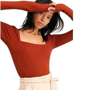 Free People Women's It Girl Puff Long Sleeve Top Orange Size Small Petite